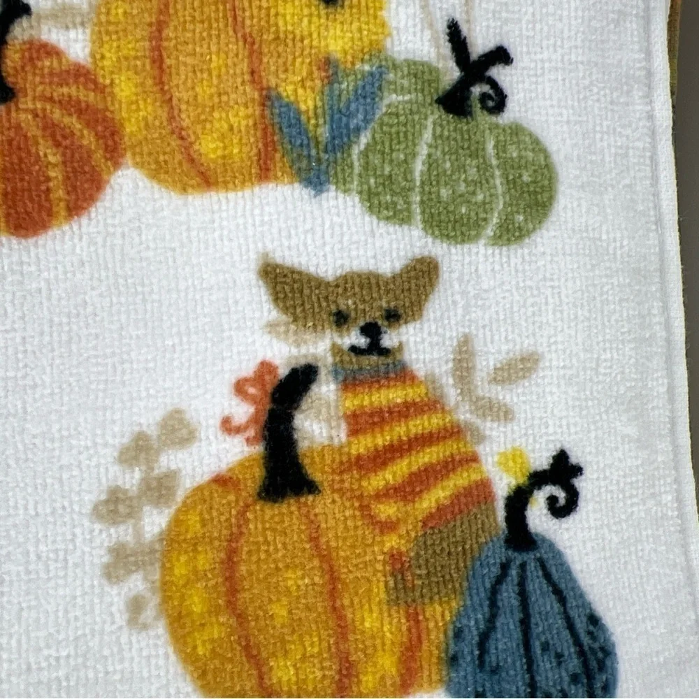 Envogue Bath Towel Set Pumpkins Puppies Dogs Cotton Velour - 4 Piece Set - NEW